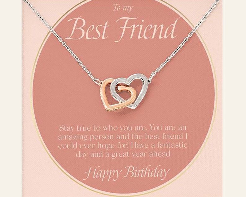 Friends gift for woman Best friend necklace Birthday gifts for best friend heart necklace and personalized birthday card