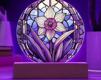 Plaquette narcis namaak glas-in-lood: ledverlichting maart geboortebloem