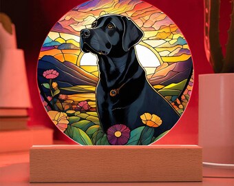Lampe Solaire LED Labrador Retriever Avec Chiots 29 X 20 Cm Avec Batterie - Lampe De Jardin Pour Chien - Lanterne Solaire