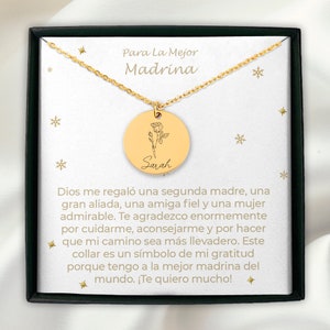 Regalo Para Madrina, Regalo personalizado de Madrina, Collar de flores de nacimiento para madrina en español, Regalo del Día de las Madres para regalo de cumpleaños de Madrina