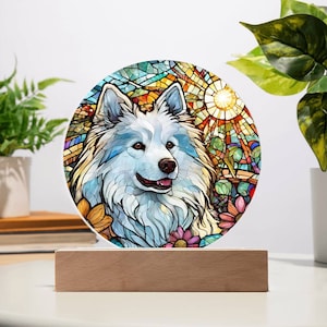 Stained Glass American Eskimo Acrylic Night Light: Custom Dog Memorial Decor