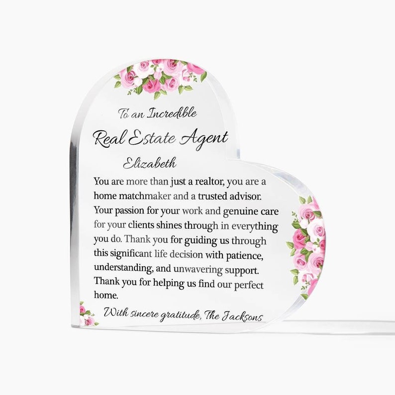 Real Estate Agent Acrylic Heart Plaque, Realtor Closing Gift, Unique Gift Ideas for Realtors, Birthday Gifts for Real Estate Agent image 8