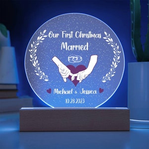 Custom Christmas Night Light, Our First Christmas Married 2023 Acrylic Night Light, Personalized newlywed gift for couples, Mr and Mrs decor