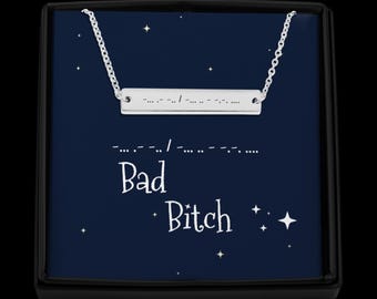 Morse Code Necklace: "Bad Bitch" Affirmation, Stainless Steel Gift
