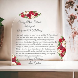 60th birthday gift, Gifts for Best Friend Female, Personalized Best friend gift, 60 birthday gifts for women, 60th best friend, Heart Plaque