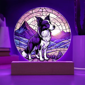 Border Collie Stained Glass Acrylic Plaque Modern Pet Portrait Faux Stained Glass Nightlight Custom Dog Art Decor for Dog Lover Pet Memorial