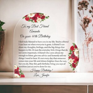 40th Birthday Gift, 40th Birthday Gifts for Women Best Friend, Bff 40th Birthday Heart Plaque, 40 Birthday for Women, Best Friend Gifts