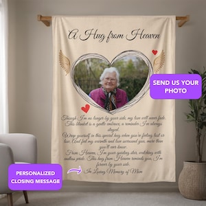 Personalized A hug from Heaven Memorial Blanket, Memorial Photo Blanket, Loss Of Loved One, Sympathy Blanket Loss of Husband Loss of Dad Mom