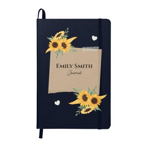 Sunflower Notebook, Personalized Sunflower Journal, Sunflower Name Hardcover Notebook, Gift for Plant Lover, Floral Diary Gift for Woman