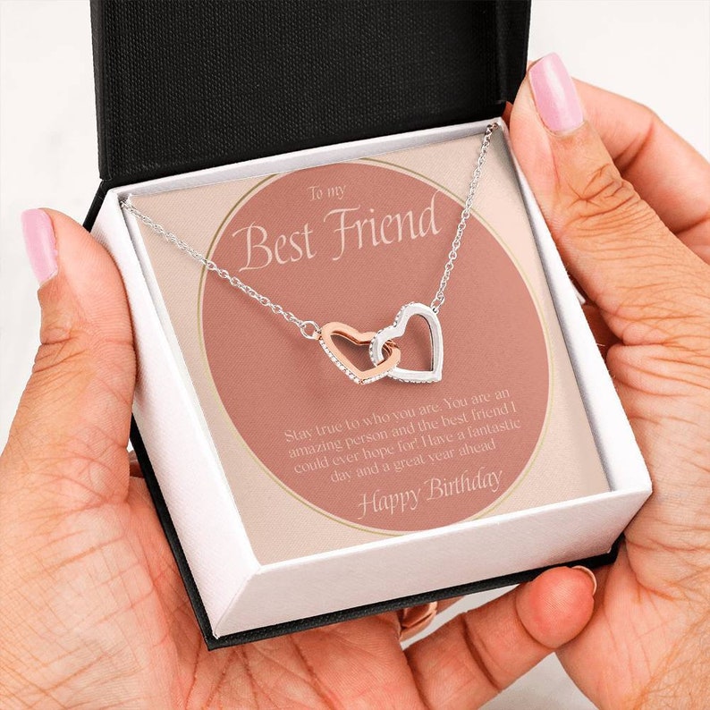Friends gift for woman Best friend necklace Birthday gifts for best friend heart necklace and personalized birthday card