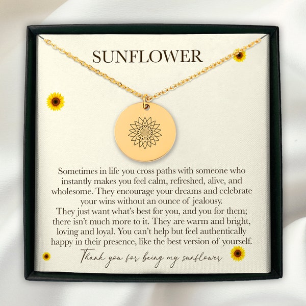 Sunflower Necklace, Custom Friendship Necklace, Empowering Jewelry Gift for Her, Gift For Girlfriend, Birthday Gift for Best Friend