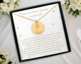 Personalized Birth Flower Necklace for Grandma: Spanish Abuela Gift