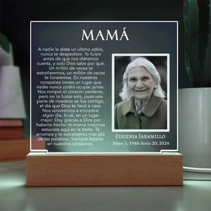 Mom Memorial cadeau in het Spaans, verlies van moeder Spaans Memorial, En Memoria de Mamá, moeder verlies verdriet foto plaquette, sympathie cadeau moeder persoon