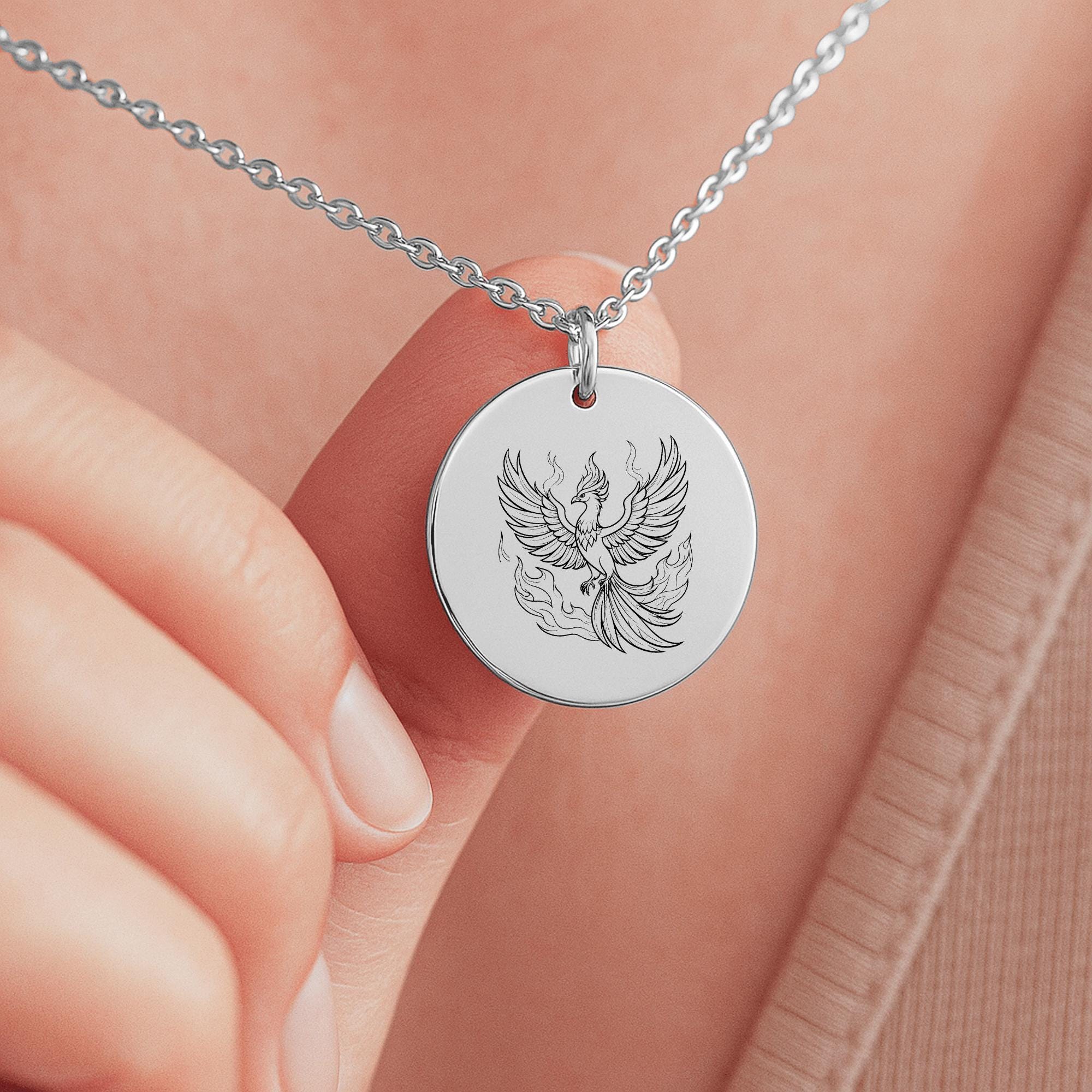 Engraved Phoenix Necklace: Stainless Steel Inspirational Jewelry