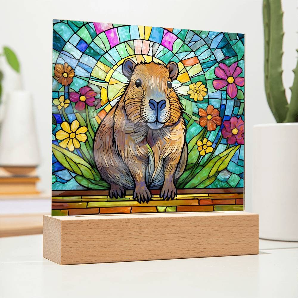 Plaque acrylique en vitrail Capybara, cadeaux veilleuse pour les