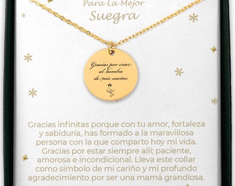 Regalo para Suegra en español, Suegra Gifts in Spanish, Personalized Mother in Law necklace, Mothers day, Birthday Gift, Mother of the groom