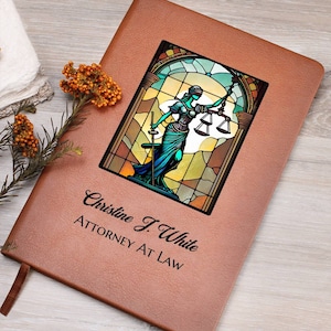 Personalized Leather Journal: Lady Justice, Attorney Gift