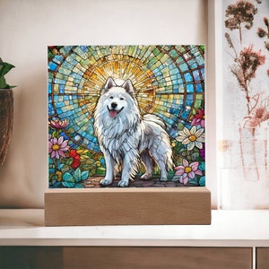 American Eskimo Acrylic Plaque, Custom Pet Memorial, Personalized Samoyed Dog Home Decor, Eskimo Dog Mom Gift, Dog Night Light, Eskimo Dad