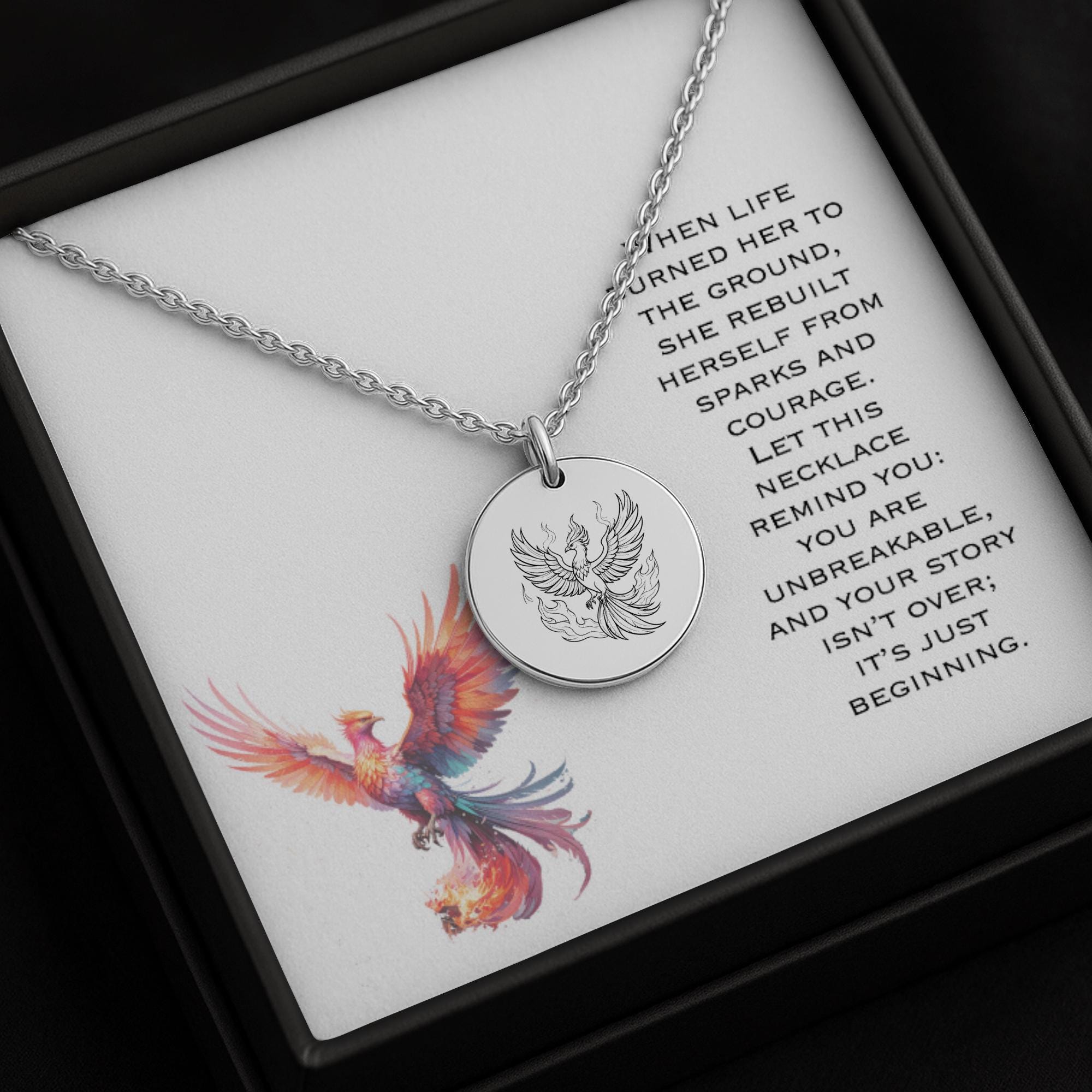 Engraved Phoenix Necklace: Stainless Steel Inspirational Jewelry