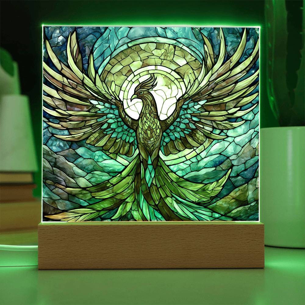 Faux Stained Glass Phoenix Nightlight: Acrylic LED Lamp - Etsy