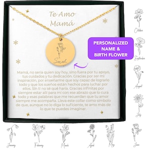 Regalo para mamá, Spanish Mothers Day Gift in Spanish, Personalized Birth Necklace Gift for Mom in Spanish, Dia de la Madre, Birthday Gift