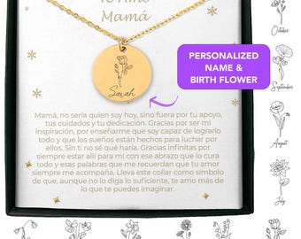 Personalized Birth Flower Necklace, Spanish Mothers Day Gift