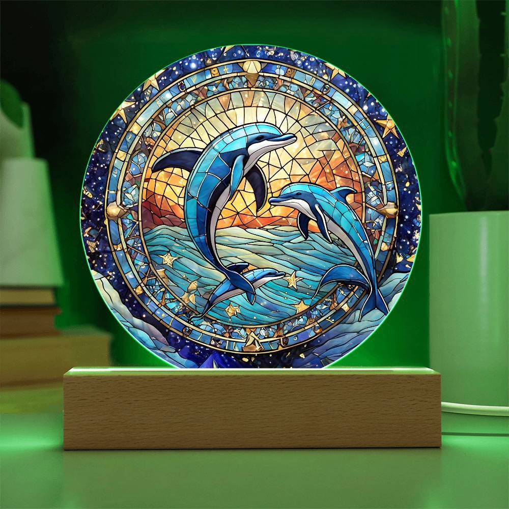 Stained Glass Art Divine Light カメルーン銀貨 Dolphin Stained Glass Acrylic Plaque: Starry Night Nautical Decor