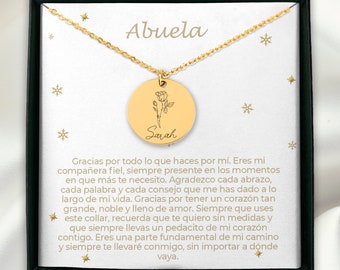 Personalized Birth Flower Necklace - Abuela Gift in Spanish