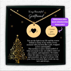 Cadeau de Noël pour ma belle petite amie, collier d'initiales pour couple, cadeau personnalisé pour petite amie, collier avec date personnalisé, carte message