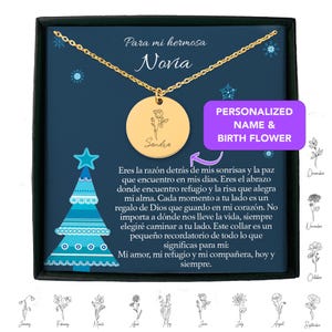 Regalo per la sposa Collana con nome personalizzato e fiore di nascita, regalo di Natale per la fidanzata in spagnolo, regalo per la fidanzata, Regalos en Español