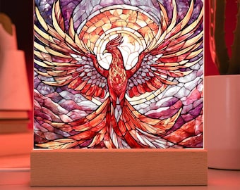 Stained Glass Art Divine Light カメルーン銀貨 Faux Stained Glass Phoenix Nightlight: Acrylic LED Lamp - Etsy