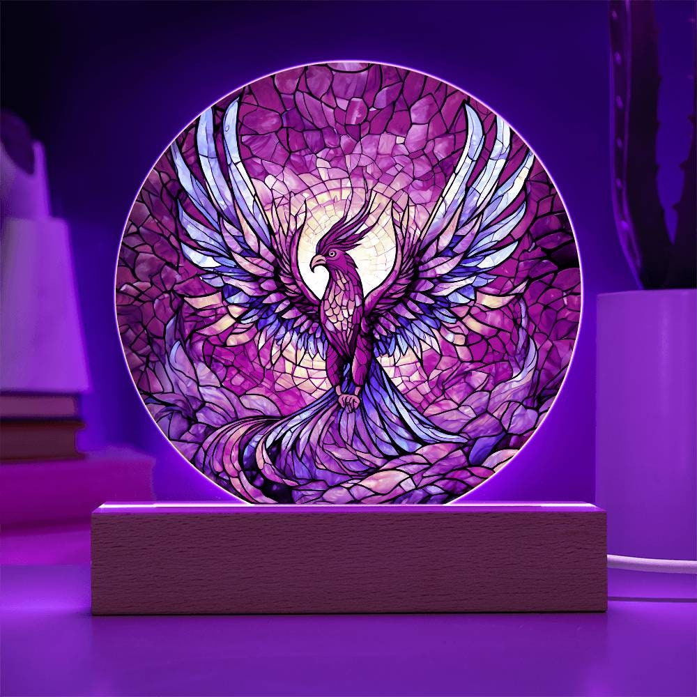 Faux Stained Glass Phoenix Nightlight: Mythical Acrylic LED Lamp