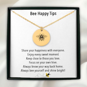 Bee Happy, Bee Yourself, Bee coin Pendant Necklace, Honey Bee Jewelry, Gift for Friend, Advice from a Bee, Gift for Bee Lovers, Queen Bee