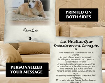 Memorial Pet Pillow in Spanish, Custom Pet Pillow Spanish Gifts, Memorial loss of Perro, Spanish Sympathy gift loss of Cat, Memorial Mascota