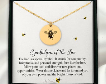 Bee Coin Pendant Necklace: Stainless Steel Honey Bee Jewelry