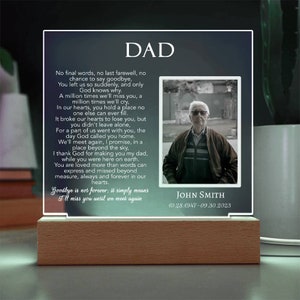 Loss of Father Photo Plaque, Dad memorial, Personalized Sympathy gift, Father Remembrance, Memorial Nightlight Home Decor, Condolence Gift