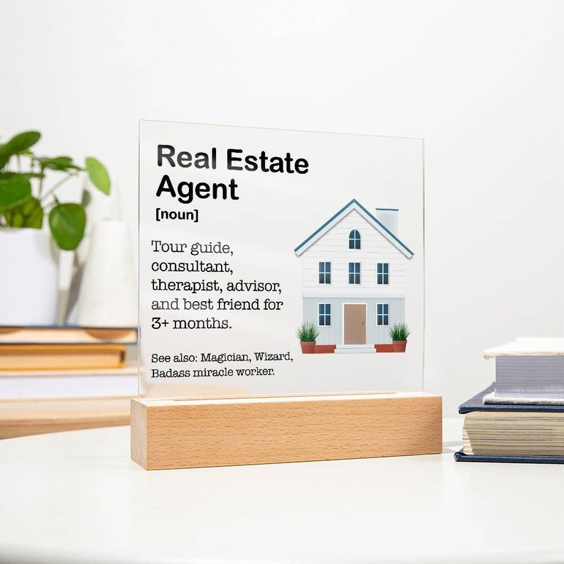 Funny Gifts for Real Estate Agents, Realtor Acrylic Plaque, Unique Gift Ideas for Realtors, Lamp Office Decor, Gift for Realtor Friend image 1