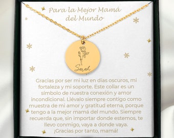 Personalized Birth Flower Necklace for Mom in Spanish, Regalos para mamá, Spanish Gifts for Mom, Mothers Day gift for Mom, Birthflower gift