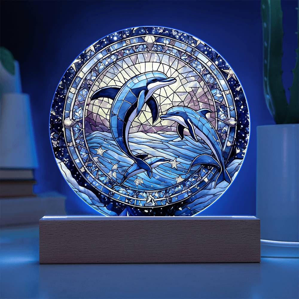 Dolphin Stained Glass Acrylic Plaque: Starry Night Nautical Decor