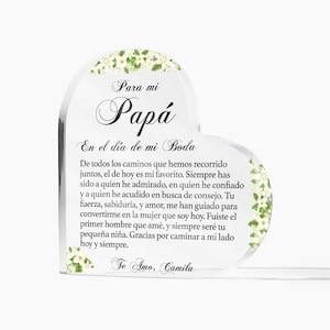 花嫁の父のパーソナライズされたアクリルプレート、Padre de la Novia スペイン語ギフト、結婚祝い Papá de la Novia 私の結婚式の日にスペイン語で