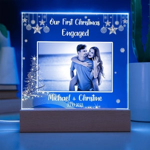 Personalized Photo Acrylic Lamp: First Christmas Engaged Gift