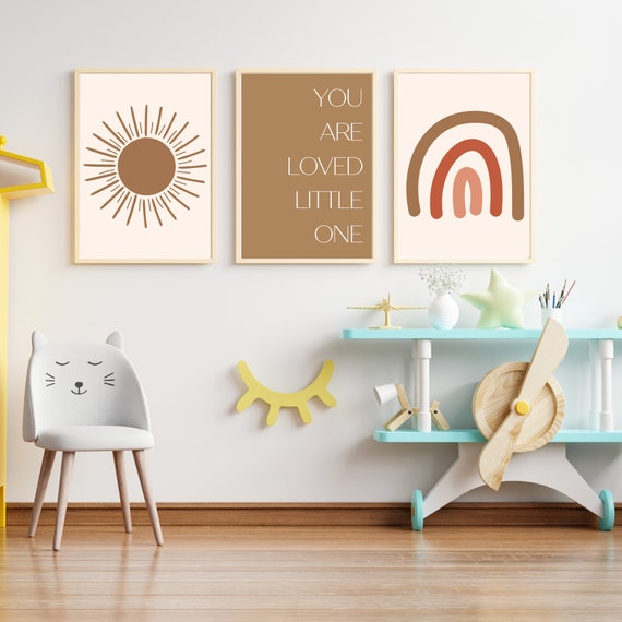 Wall Hangings Set of 2 Boho Nursery Printable Wall Art Sun Rainbow Baby ...