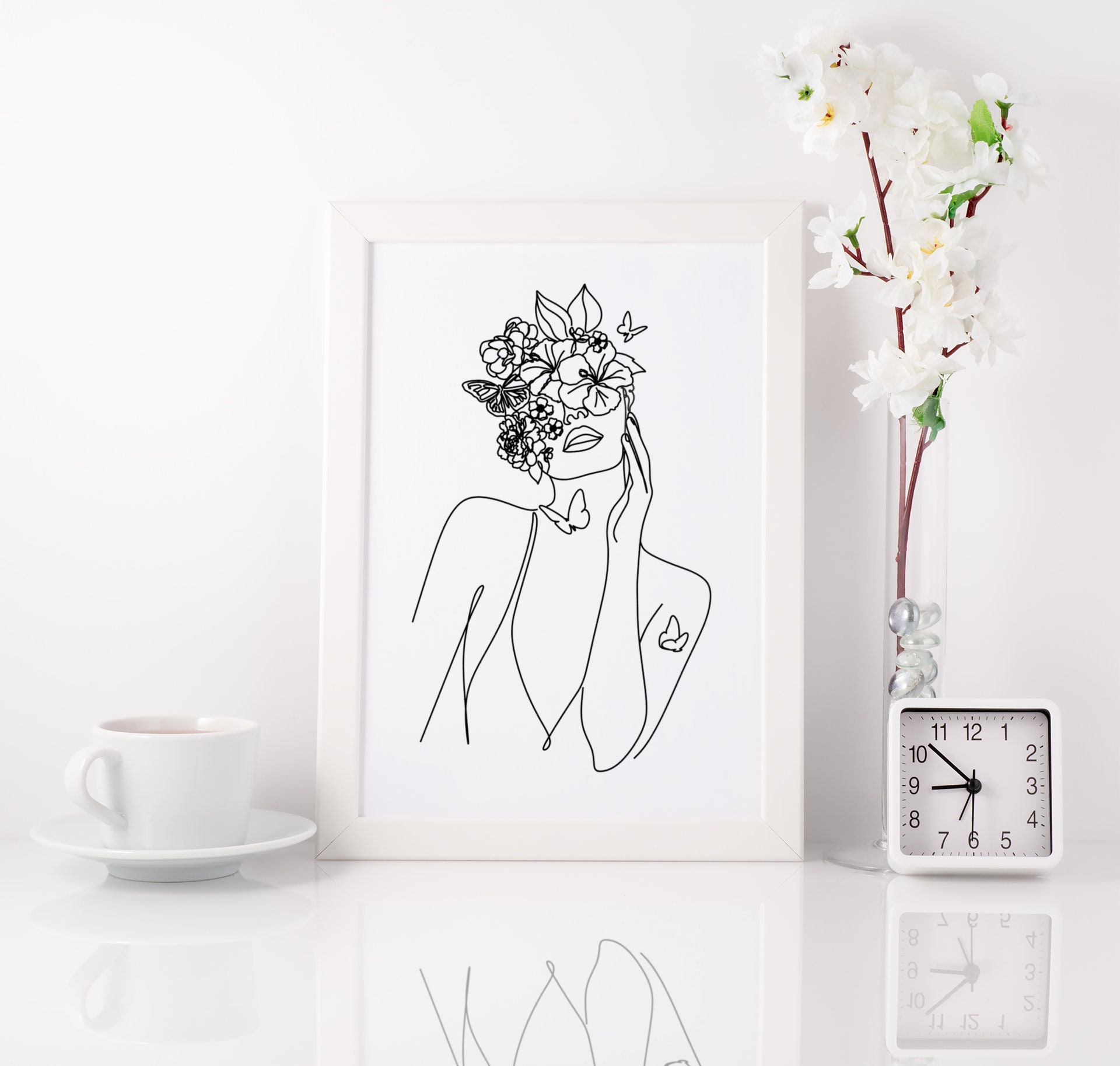 Head of Flowers Art Print Modern Wall Art Woman with Etsy