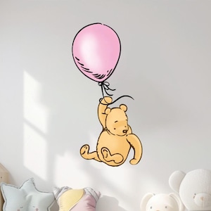 Winnie the Pooh Nursery Decal: Large Classic Pooh & Pink Balloon Sticker