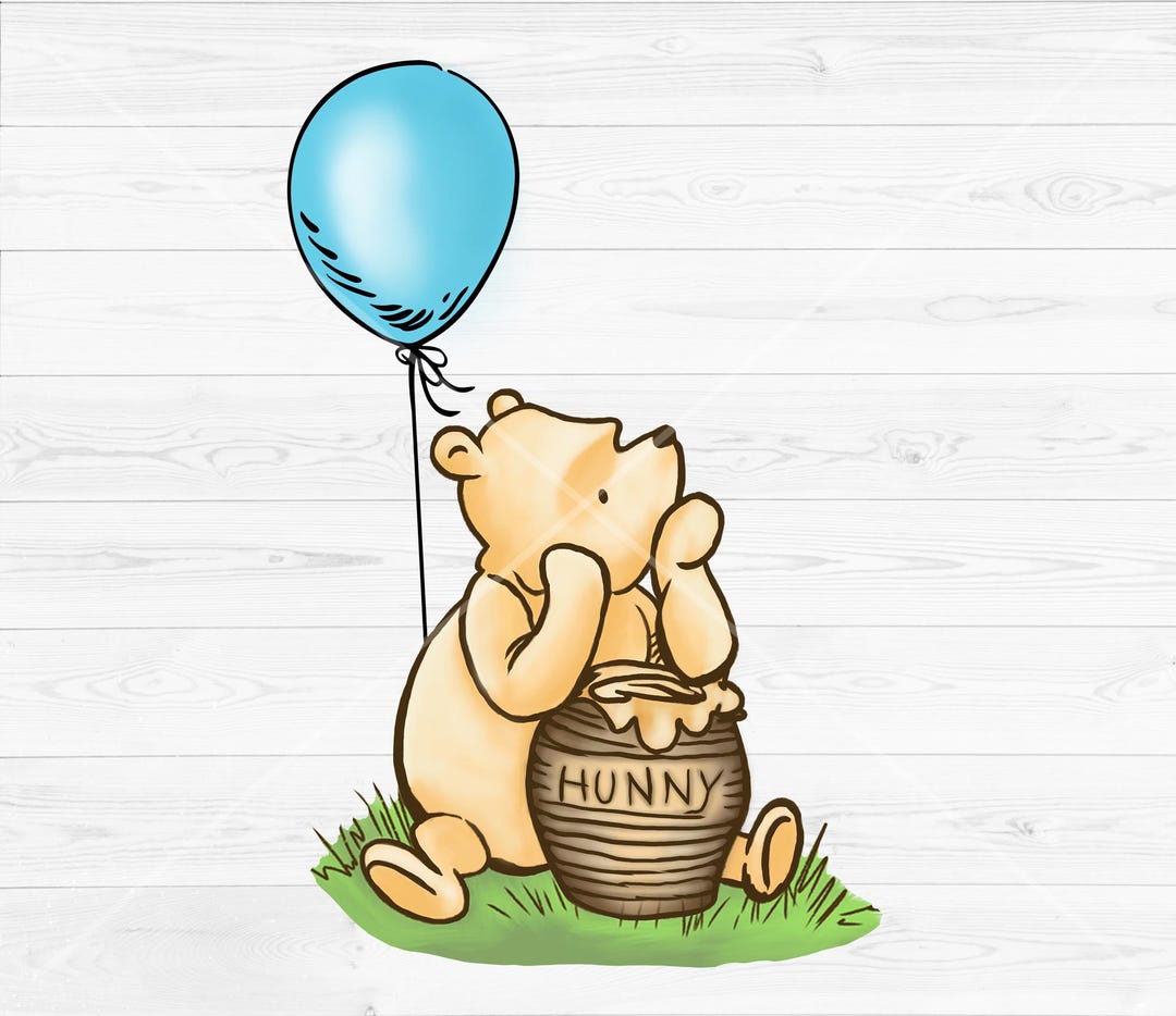 Boy Blue Balloon Classic Winnie the Pooh PNG, Vintage Pooh With