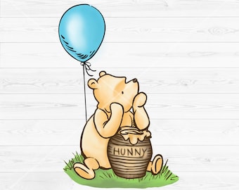 R. John Wright 日本限定品 Pooh's Blue Balloon Boy Blue Balloon Classic Winnie the Pooh PNG, Vintage Pooh With
