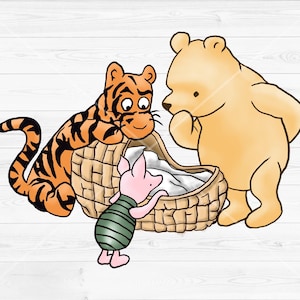 Winnie The Pooh Baby Shower Png Clip Art, Pooh Basket, Classic Winnie the Pooh With Tigger, Piglet image 1
