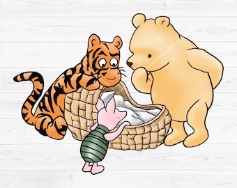 Winnie The Pooh Baby Shower Png Clip Art, Pooh Basket, Classic Winnie the Pooh With Tigger, Piglet