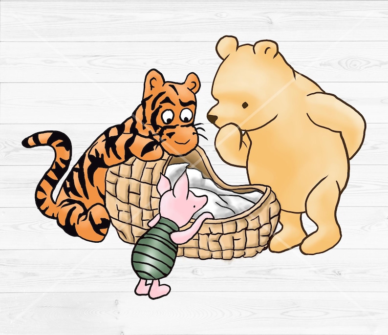 Winnie The Pooh Baby Shower Png Clip Art, Pooh Basket, Classic Winnie the Pooh With Tigger, Piglet image 1