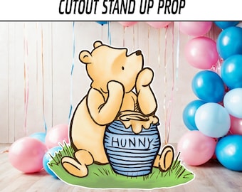 Letrero grande de Winnie the Pooh en maceta azul, ideal para baby shower o cumpleaños, para jardín, fiesta de cumpleaños, accesorio recortable, descarga instantánea.